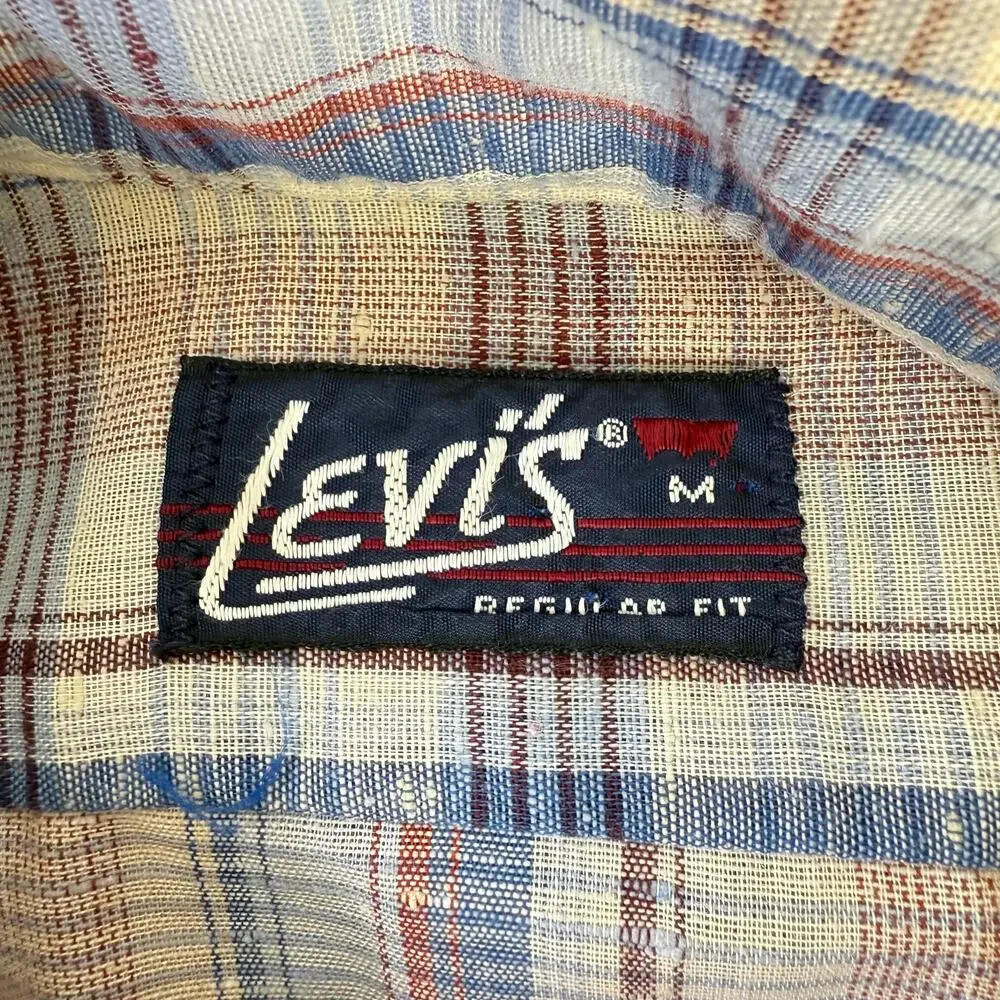 Levi's Plaid Button Up Long Sleeve Shirt 1970 Vintage Medium Cotton Western